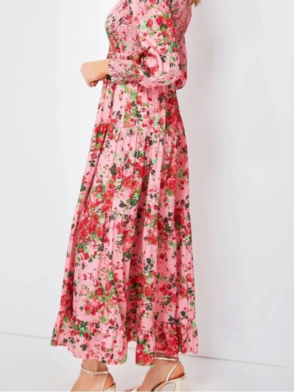 Tuckernuck Peony Meadows Libby Dress Pink Floral Smocked Maxi S - Picture 6 of 14